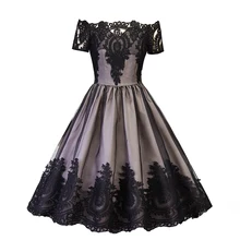 

summer dress women black off shoulder lace retro vintage Dress knee length short Sleeve patchwork sexy plus size dress 2018