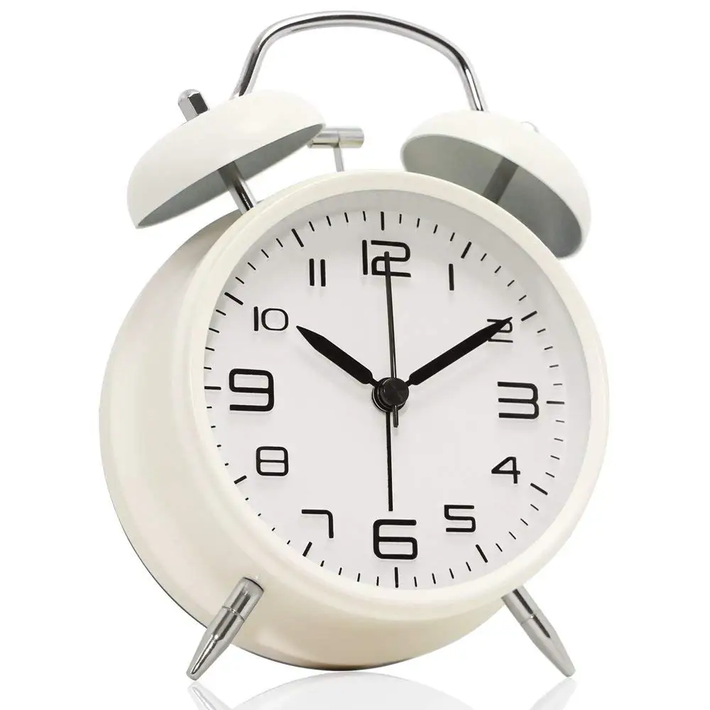 

4 inch Twin Bell Alarm Clock Metal Frame 3D Dial with Backlight Function Desk Table Clock for Home & Office-HOT