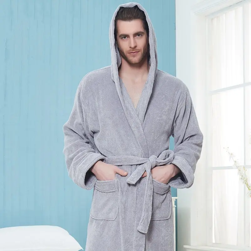 Мужской банный халат очень длинный толстый теплый хлопок плюс Размеры XXL зима Для мужчин халат роскошное кимоно халат Свадебные платья мужское платье - Цвет: Grey