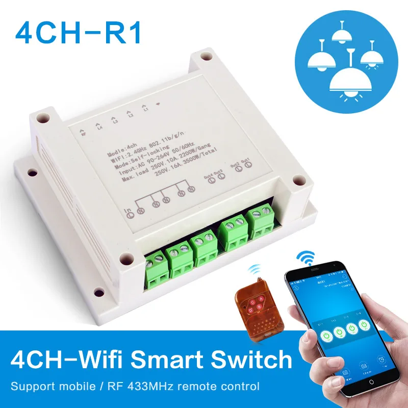 Ktnnkgtuya Remote Wifi Switch 220v wifi switch 4ch relay rf receive jog inching 90 220v self Ktnnkgtuya Remote Wifi Switch 220v wifi switch 4ch relay rf receive jog inching 90 220v self