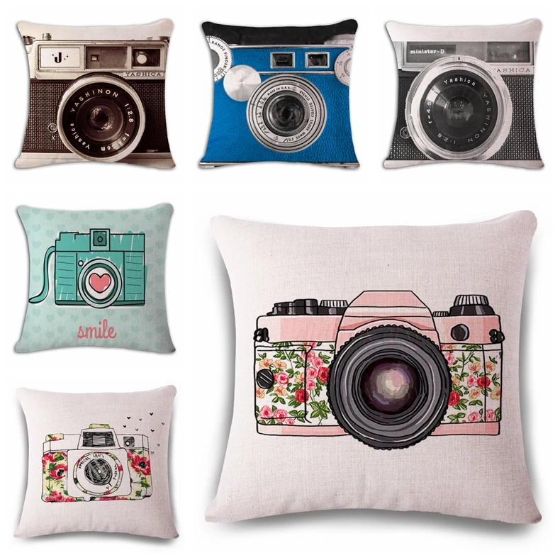

Watercolor antique camera Cushion(No Filler) Polyester Family affection Sofa Car Seat family Home Decorative Throw Pillow