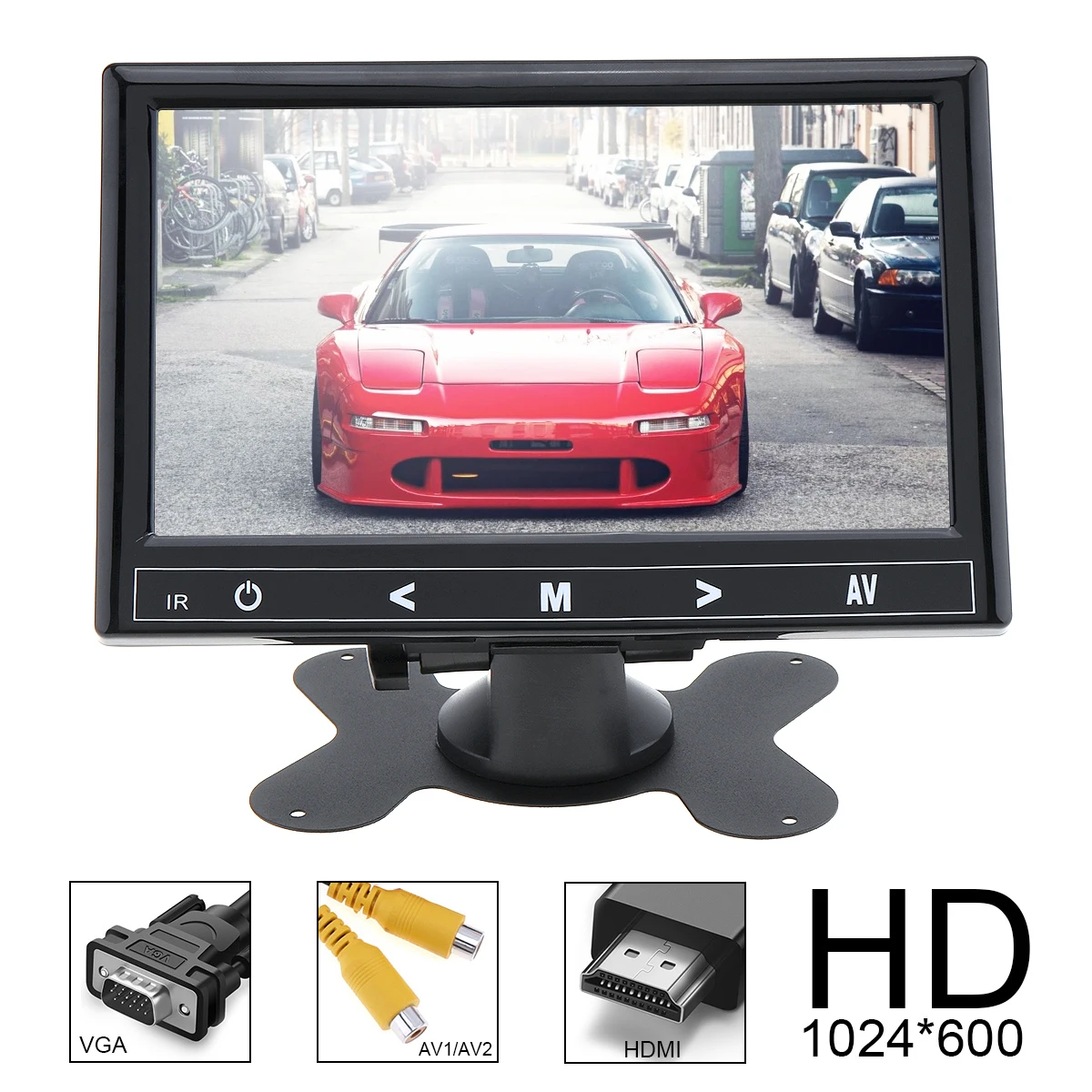 

7 Inch 16:9 HD 1024x600 TFT LCD Color Car Rear View Monitor 2 Video Input DVD VCD Headrest Vehicle Monitor Audio Video HDMI VGA