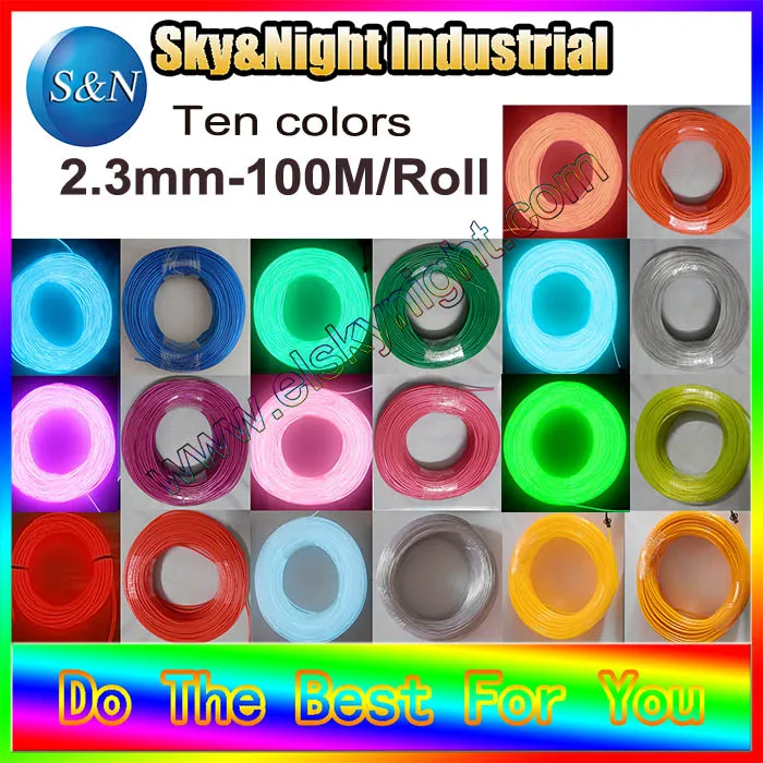 Cheap Top quality 2.3mm Flexible Neon Light EL Wire Rope Tube) Ten colors Option100M +Free Shipping