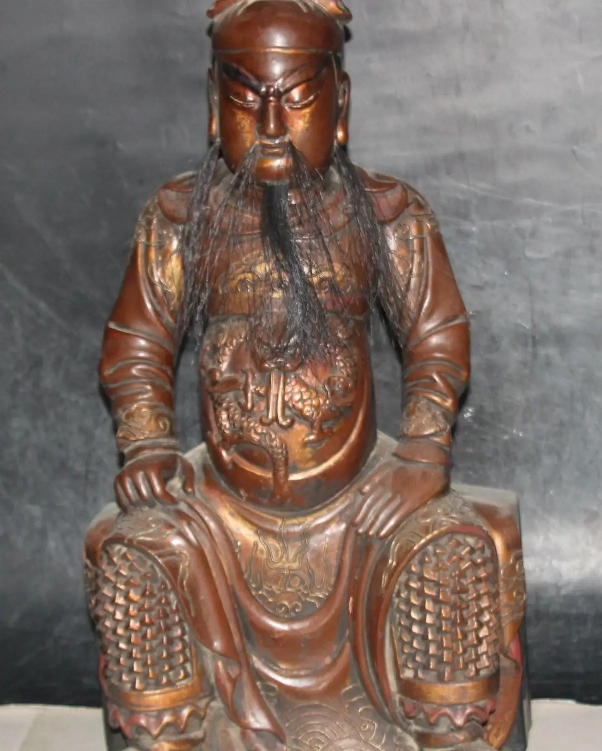 21 &quotДинастия Сун старая резьба по дереву Guan Gong Yu воин Бог главный рыцарь статуя |