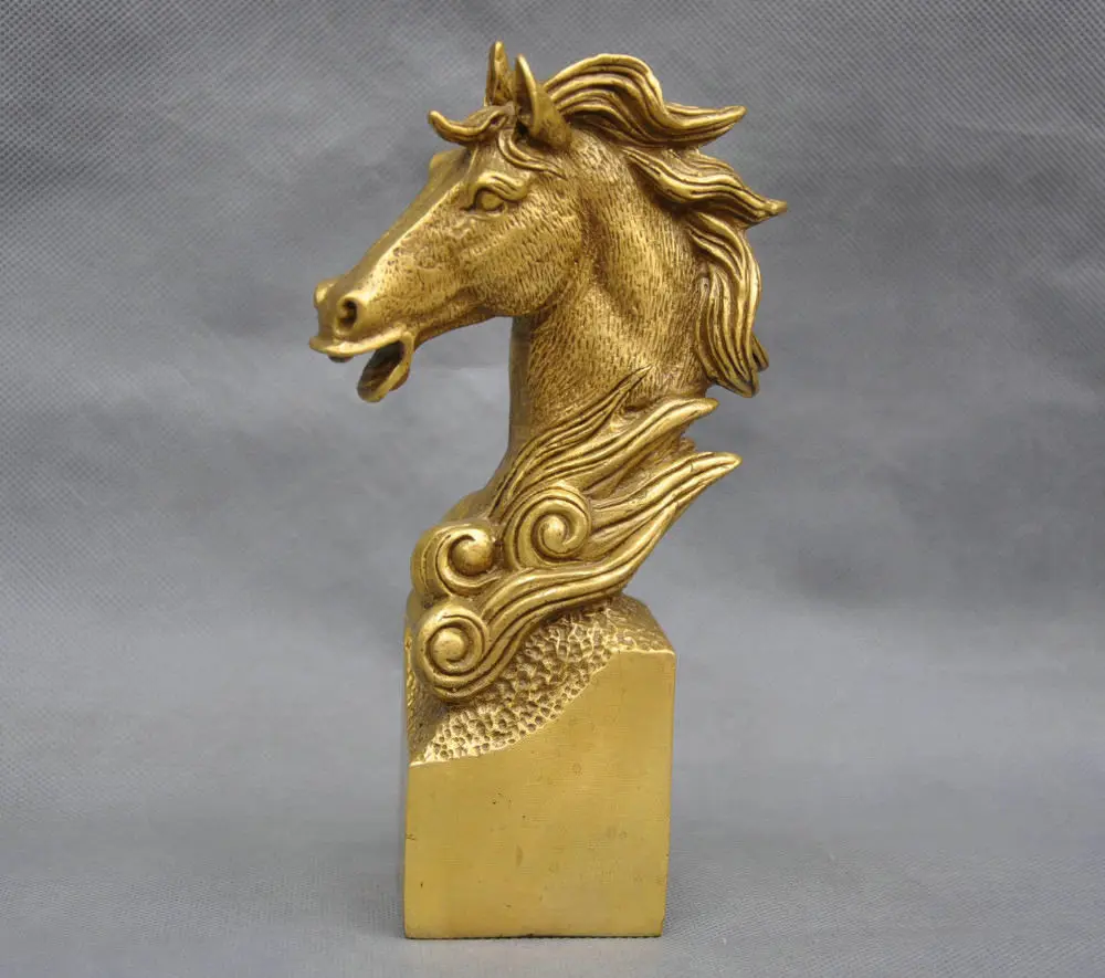 

8'' China Zodiac Horse Head Bust Bronze Statue