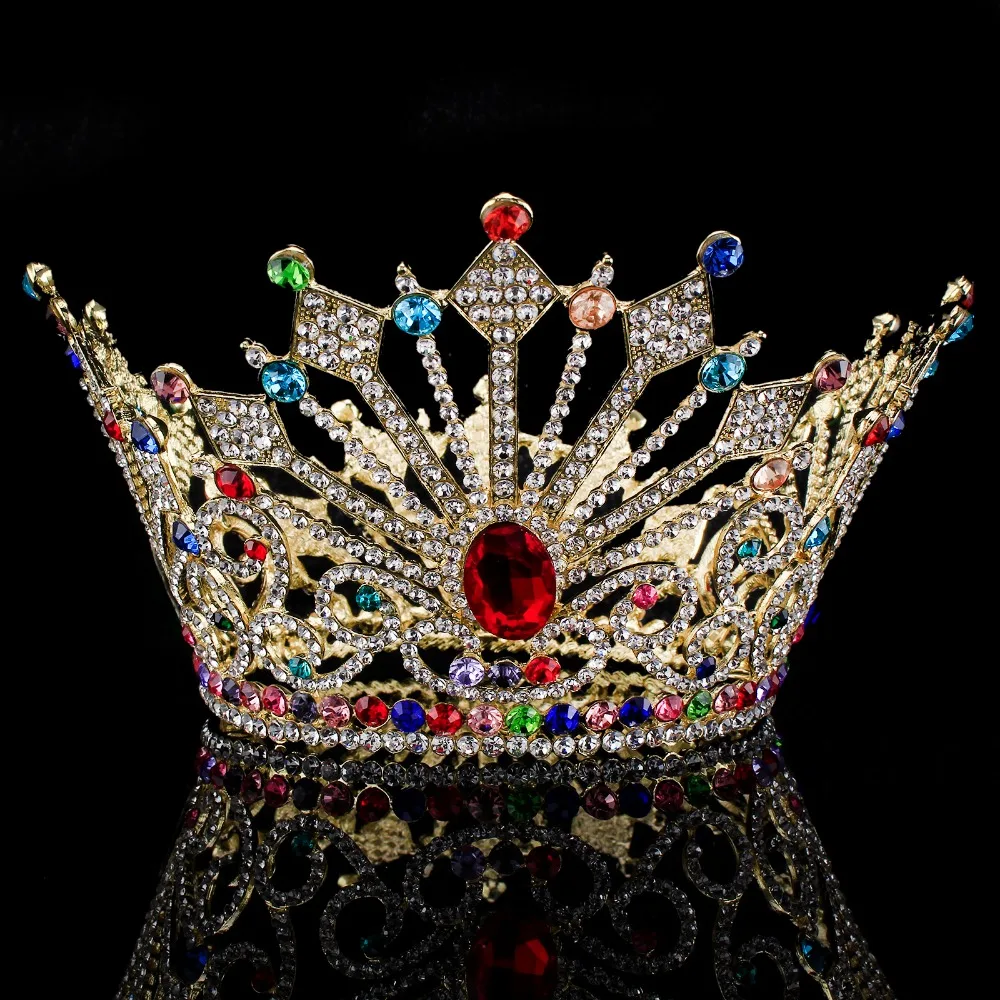 Гигантская Мисс Вселенная Королева Король мужские королевские блестящие Австрийские Стразы Золотая свадебная диадема тиары и короны невесты