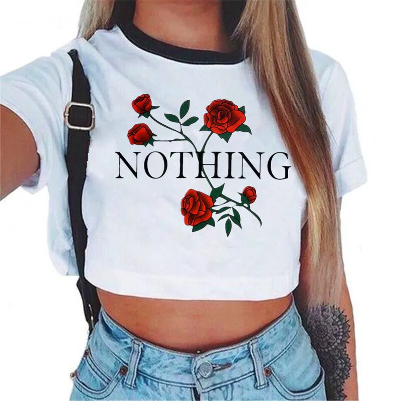 Womens VOGUE Letter Crop Top Short Sleeve T Shirts Women Brand New Casual Tee Tops Summer Female T Shirt Cute Cropped Top