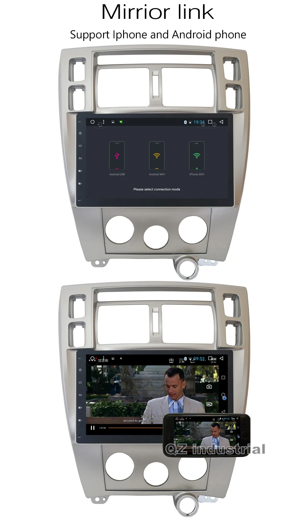Best QZ industrial HD 10.2" Android 8.1 T3 2G 16G Car DVD player for Hyundai Tucson AT MT with 3G 4G WIFI GPS SWC BT Navi RDS Radio 12