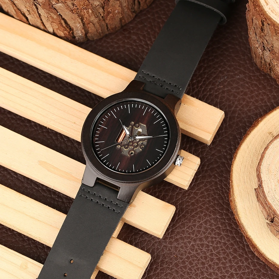 Vintage Black Ebony Wooden Men's Watches Zebra Stripe Round Analog Quartz Wristwatch Sport Skeleton Clock Male Relogio Masculino 2018 (11)