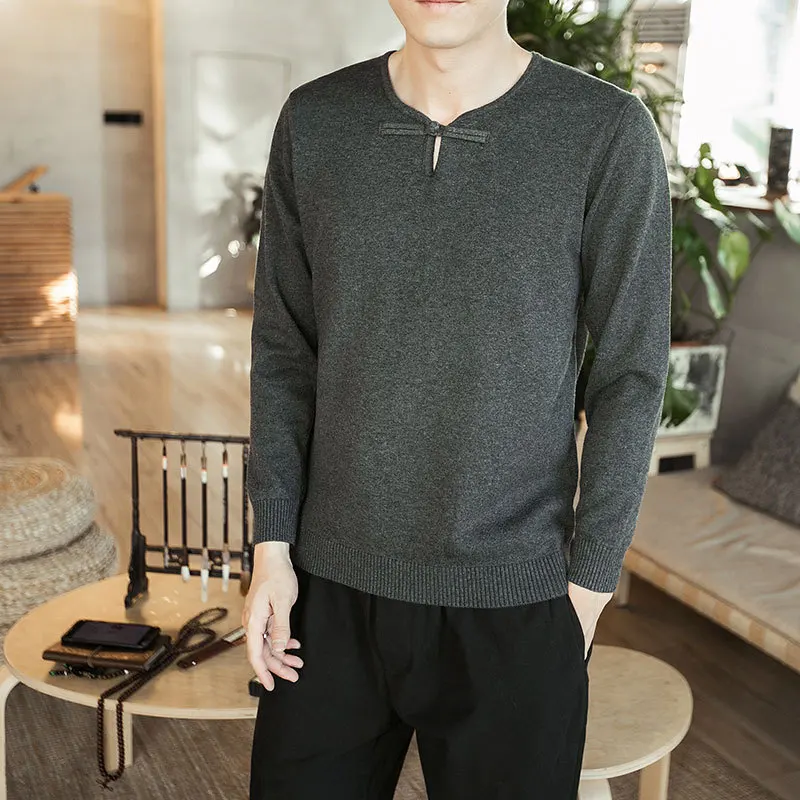 MR-DONOO в китайском стиле мужская одежда с вышивкой большого размера свитер Мужская молодежная рубашка с длинными рукавами QT1018 - Цвет: 2