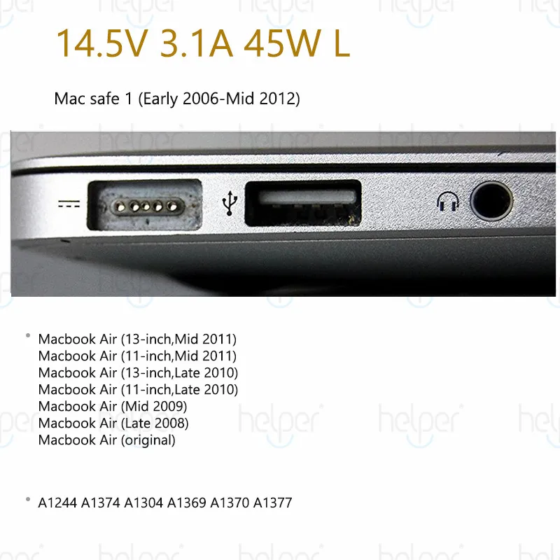 DC Автомобильное зарядное устройство дорожный адаптер для Mac Book Pro Air Mac safe 2 кабеля 85 Вт 60 Вт 45 Вт Магнитный T L retina - Цвет: 14.5V 3.1A 45W L