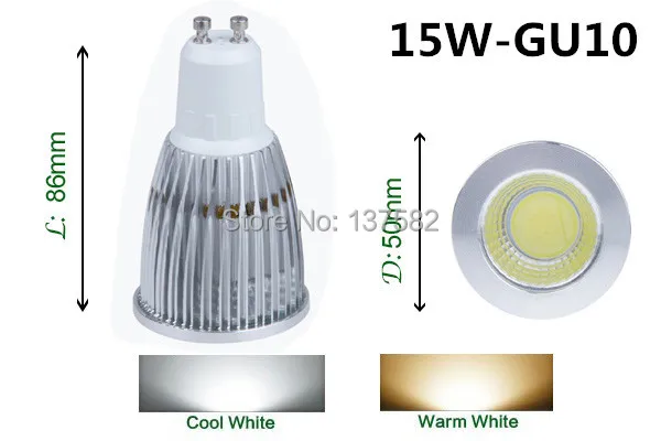 Супер яркий 9 Вт, 12 Вт, 15 Вт, GU10 светодиодный осветительные лампочки 110 V 220 V cob-светодиоды с регулируемой яркостью Светодиодные прожекторы теплый/холодный белый GU10 Светодиодный светильник 10 шт