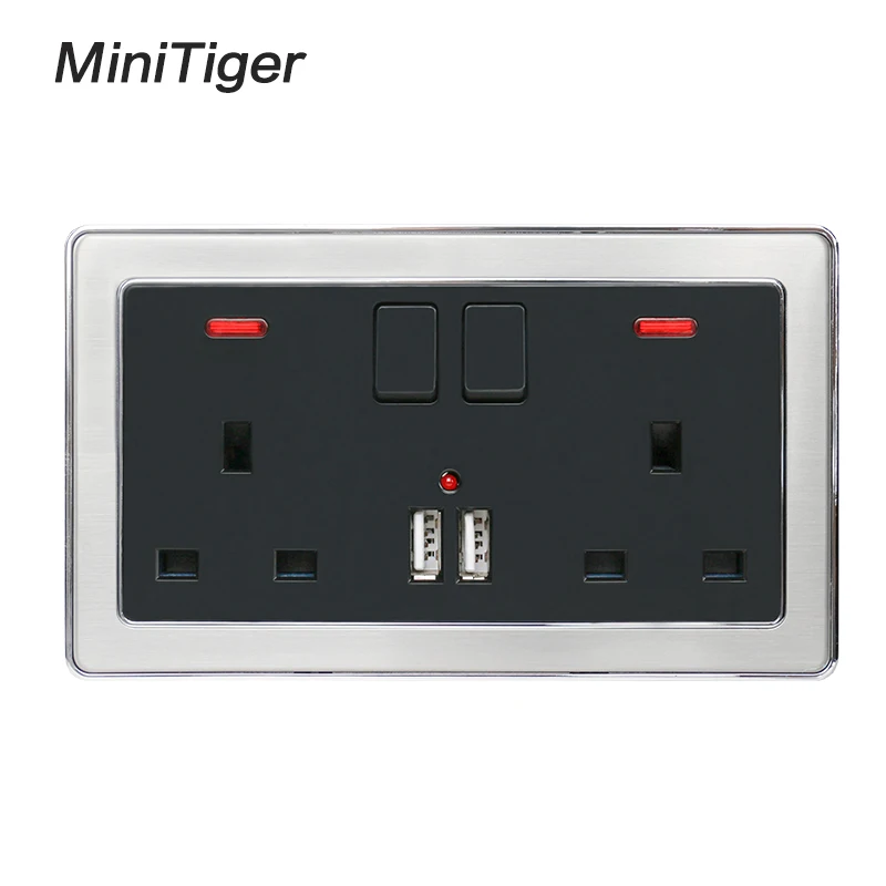 Minitiger настенная розетка двойная стандарта Великобритании с неоновым 2.1A двойной