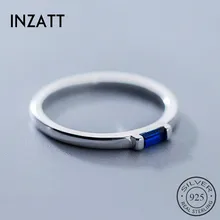 INZATT Real 925 Sterling Silver Blue Zircon Rectangle Ring For Fashion Women Fine Jewelry Cute Minimalist Accessories Gift