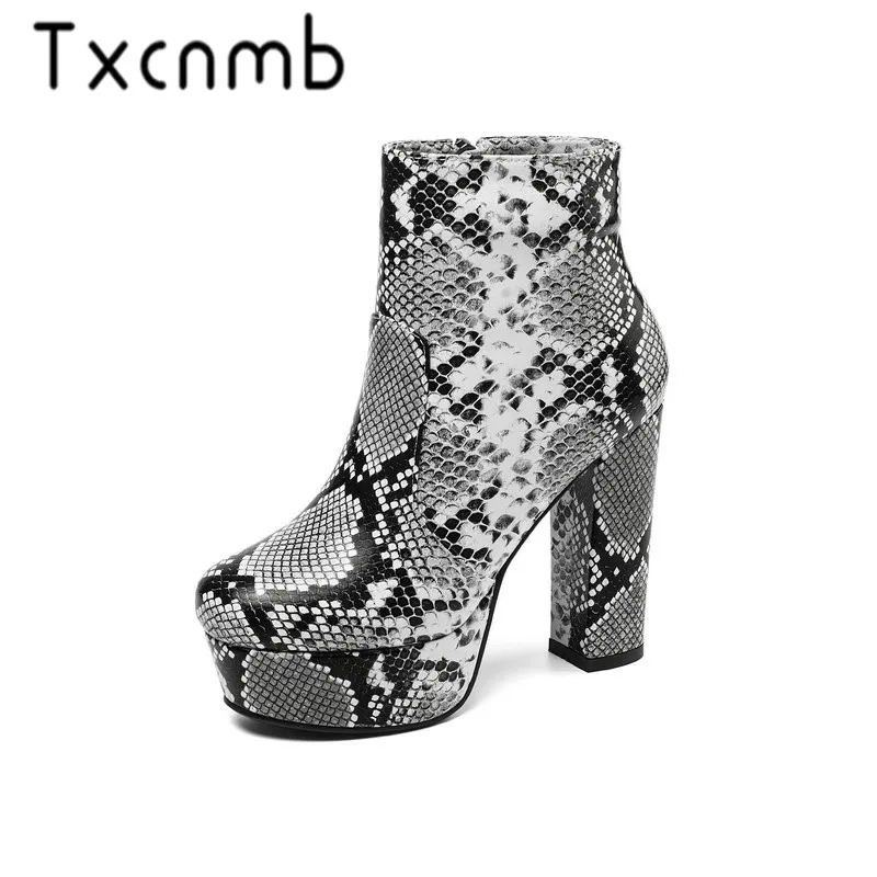 

TXCNMB 2019 High Quality Pu Leather Boots Women Zipper Autumn Winter Ankle Boots for Women Platform High Heels Boots