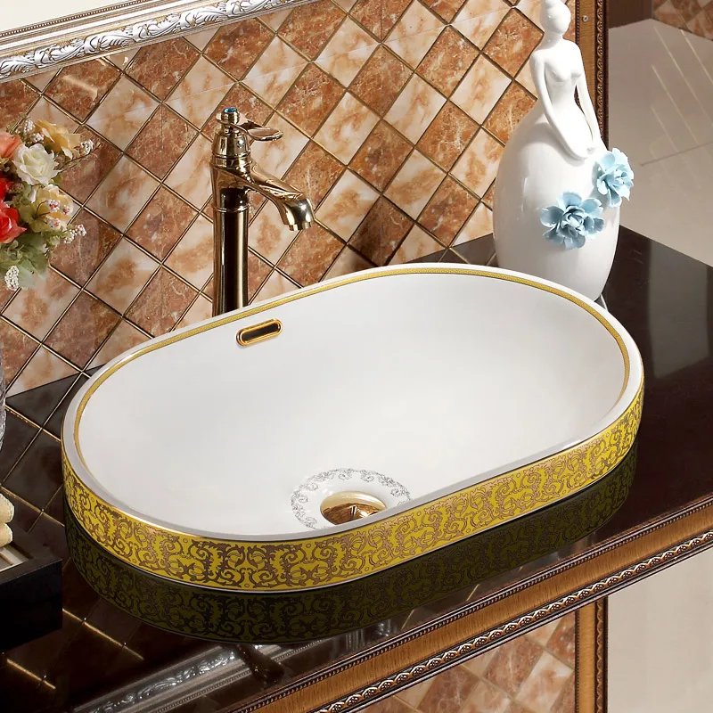 Us 378 0 Jingdezhen Ceramic Sink Wash Basin Handmade Sink Bowls Ceramic Wash Basin Porcelain Oval Ceramic Semi Counter Bathroom Sink In Bathroom