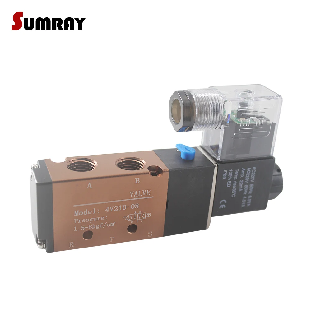 SUMRAY 4V210-08 Air Electric Magnetic Valve 5 Way 2 Position Control Pneumatic Solenoid AC220V/110V/380V DC12V/24V/36V |
