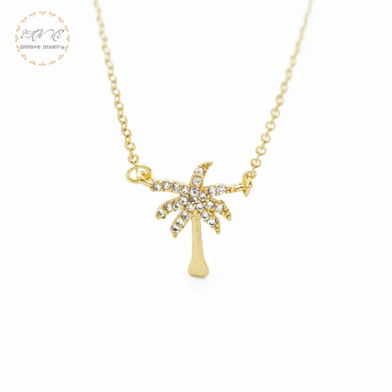 

Beach Jewelry Crystal Collares Gold Color CZ Palm Tree Necklace Women Stainless Steel Ketting Hawaiian Choker Holiday Gift