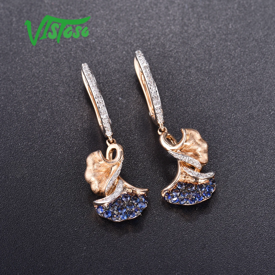 VISTOSO 14 K 585 серьги из желтого золота для женщин сверкающие алмазные изумрудные