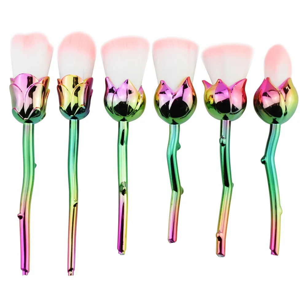 6Pcs Rose Flower Makeup Brushes Set Colorful Beauty And Beast Eyeshadow Brushes Foundation