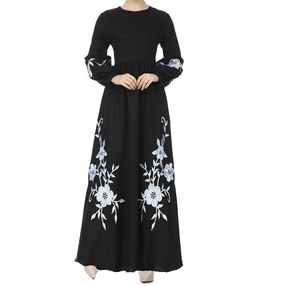 

Hot Womens Summer Muslim Casual Chiffon Solid Long Sleeve Long Maxi Dress Vintage Dresses Muslim Women 2019 New Arrivals
