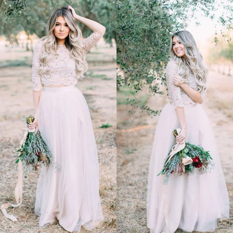 

Boho Wedding Dress 2019 Two Pieces Country Beach Wedding Gowns vestido de noiva Bride Dress Plus Size robe de mariage reception