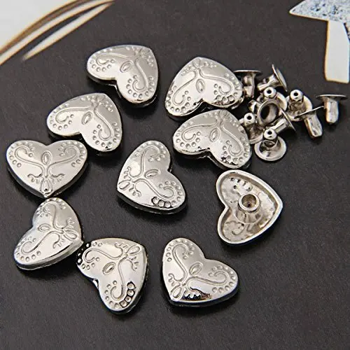 

10pcs Heart-shaped Leather Craft DIY Rivets Studs Spikes Punk for Belts 13x17mm