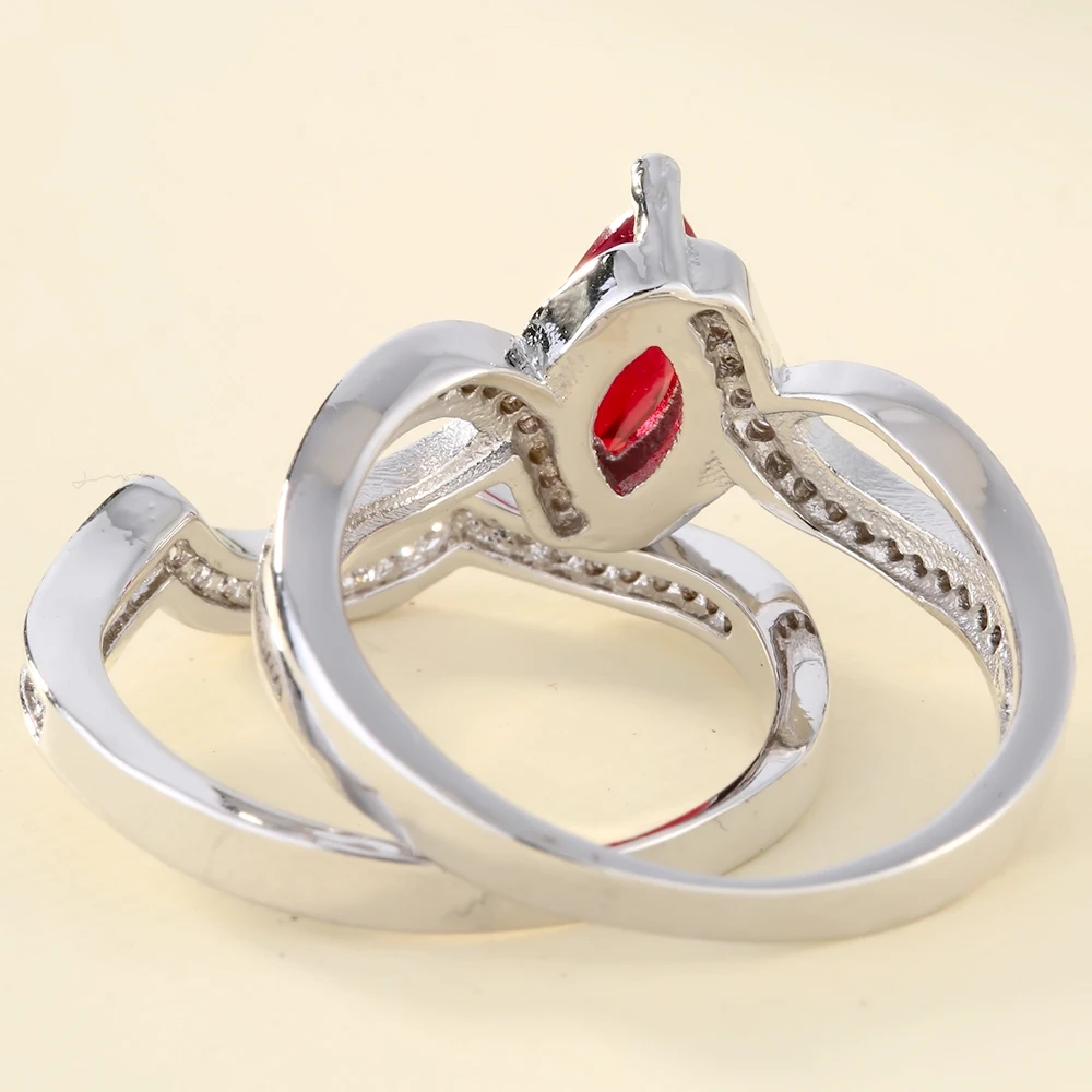 Женское кольцо с красным гранатом модное блестящее серебряного цвета|promise ring|red