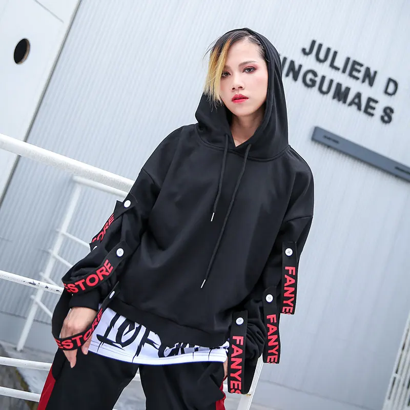 

Hip-hop Streetwear Hoodies Women Fashion Ribbon Design Oversized Hoodie 2019 New Arrival Spring Long Sleeve Hooded Sweatshirt