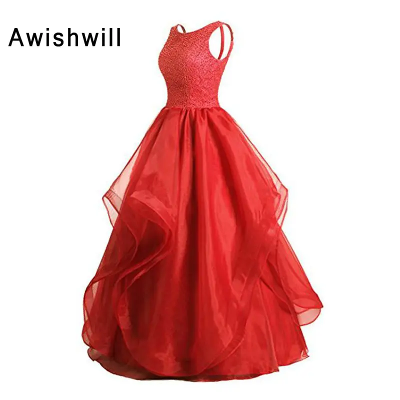 Новый дизайн торжественное платье Scoop декольте бисера драпированные органза-line красного цвета Вечерние платья Вечернее платье с