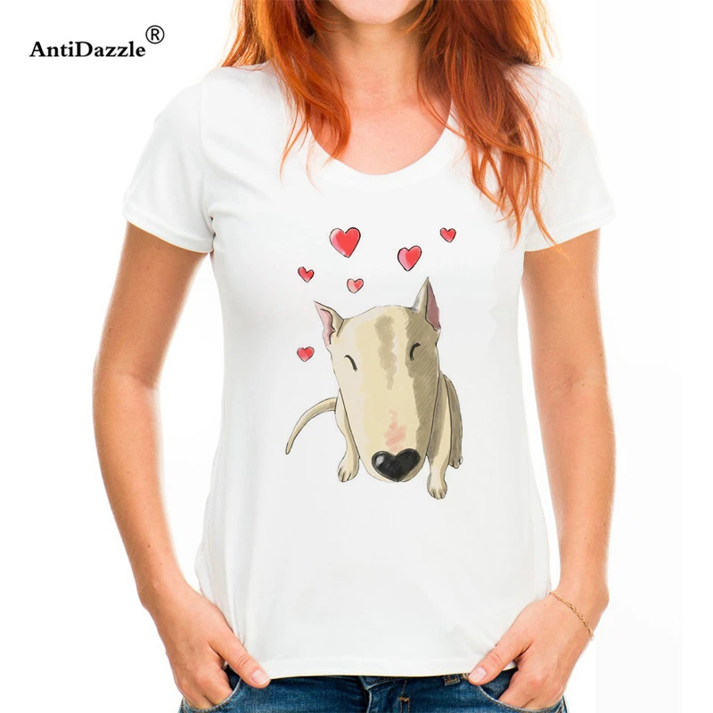 

Antidazzle Women T Shirt Summer Short Sleeve Printed T-shirt Bull Terrier Fashion High Quality Comfortable Tops Tees Cool Dog