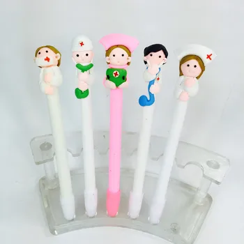 

10pcs/lot creative stationery gift pen cute cartoon polymer clay doctor nurse ballpoint pen custom promotional ball pen