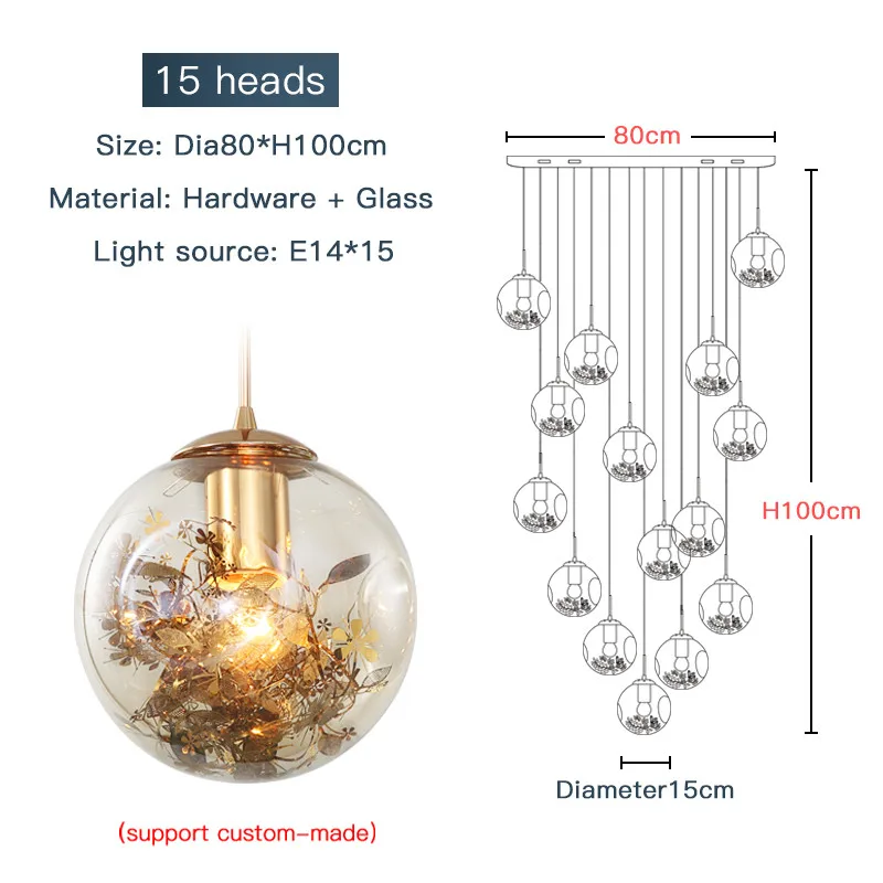 Арт-деко подвесной домашний декор длинная фойе Лестница Современная ручная выдувная стеклянная люстра свет для высоких потолков - Цвет корпуса: 15 heads