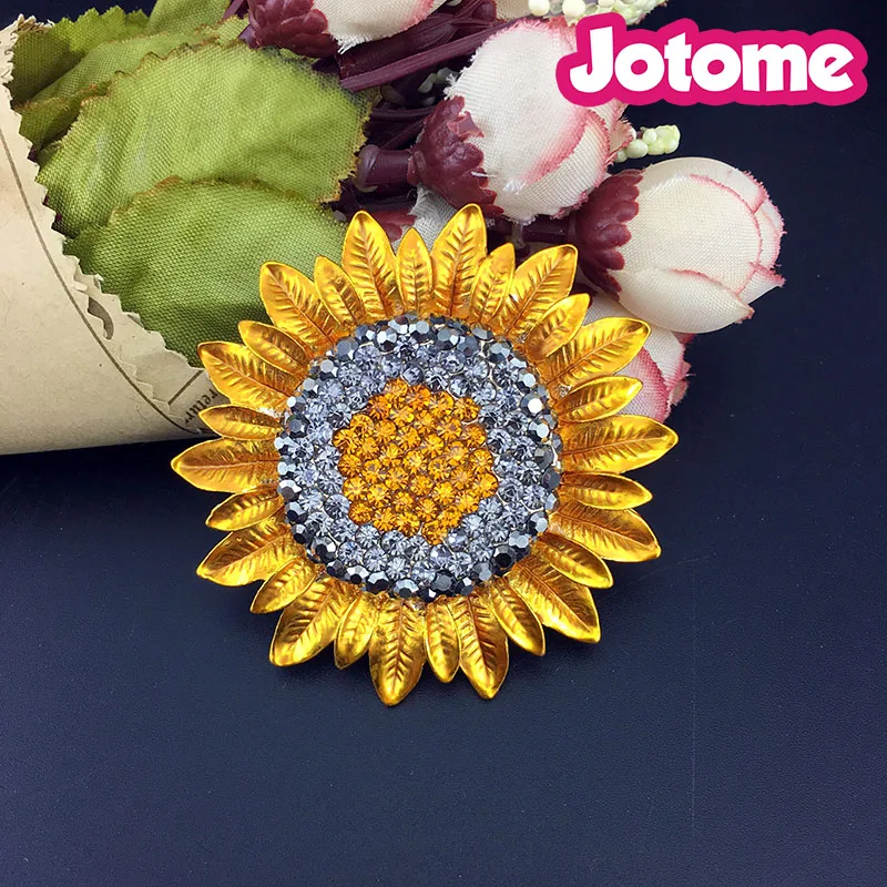 100pcs/lot 58mm Wholesale Jewelry Charming Sunflower Flowers Rhinestone