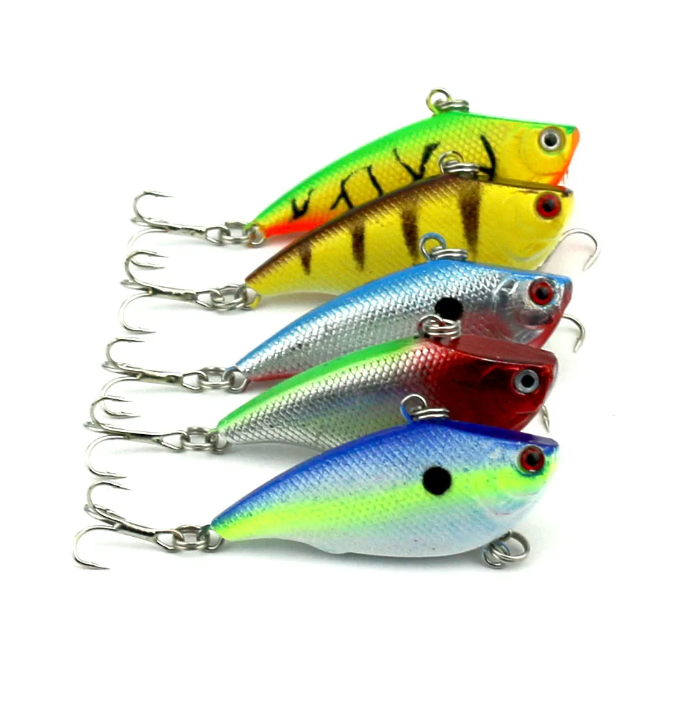 HENGJIA 50pcs 55mm VIB Plastic fishing lures 5 color 5.5CM 7.5G