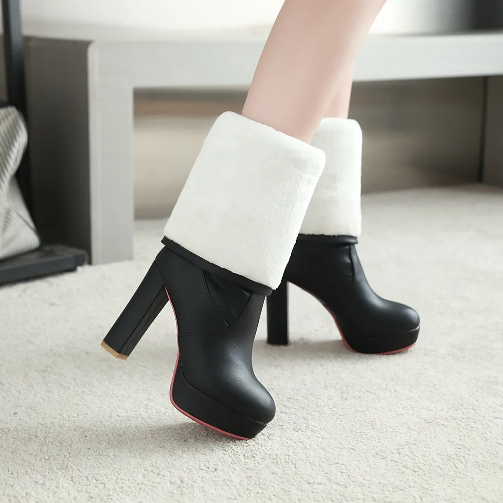 Qzyerai De Vache Femmes Et Talons Bottes Fait Chaussures rouge Chaleur Hiver Mode Noir Sexy Peau blanc Haute tshCrdQx