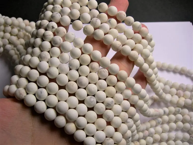 White Cream Howlite turquoise Matte - 8 mm round beads -1 full strand 2