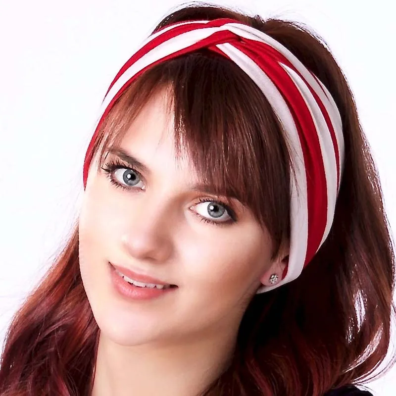 New Women cotton make up headband striped Twist Hairband Boho Cross