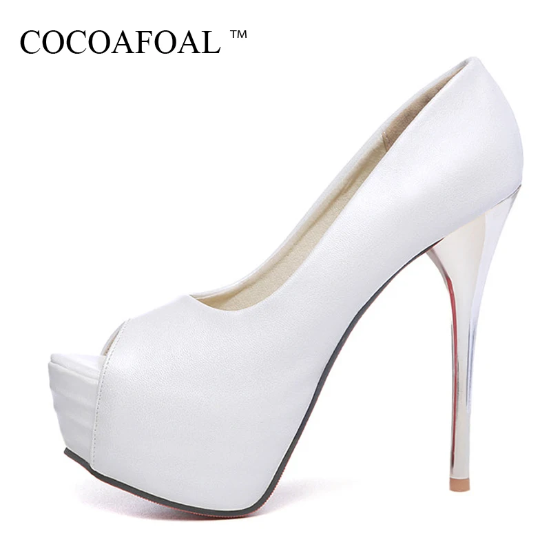 

COCOAFOAL Stiletto Woman Pole Dance Shoes Plus Size 31 - 44 Party Peep Toe White Wedding Pumps Sexy Pink High Heels Shoes 2018