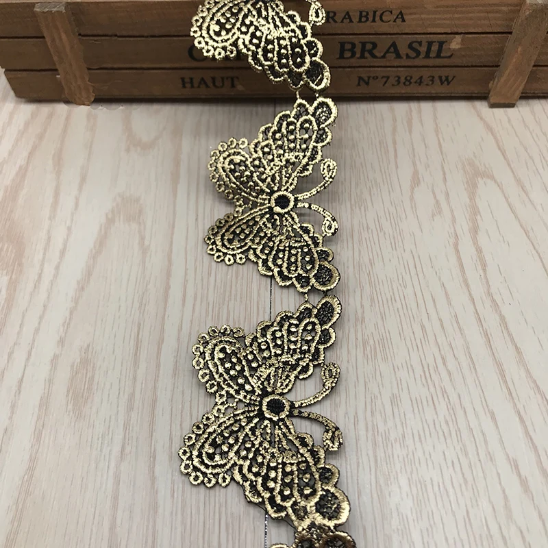 

GXINUG 1 Yard 5CM Gold Victorian Antique Metallic Embroidered Flowers Butterfly Lace Trim Wedding Vintage DIY Sewing Crafts