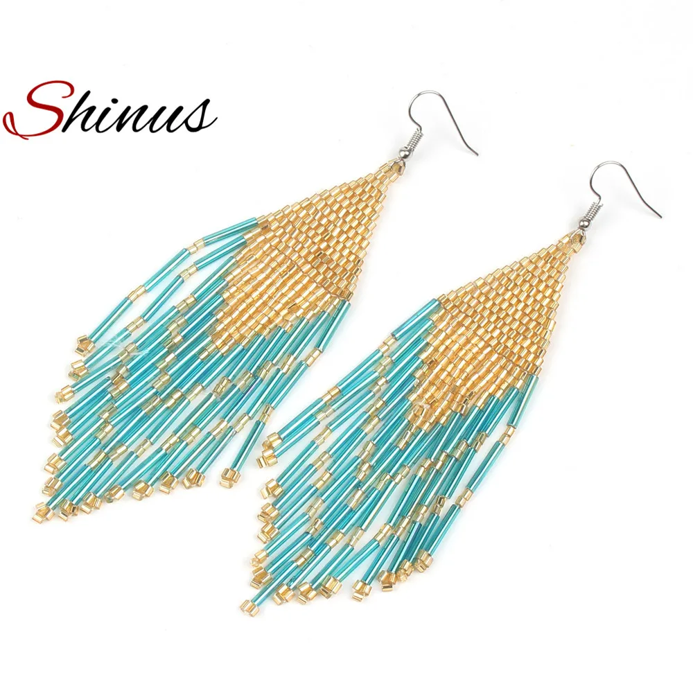 Серьги Shinus, висячие серьги для женщин, Boho Brincos, ювелирные изделия с кисточками, серьги, массивные, Букле д 'Орель, модные, бисер ручной работы