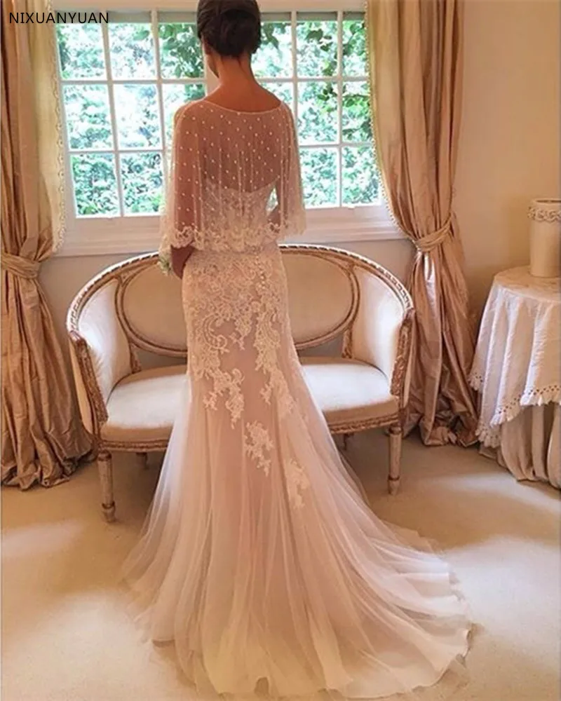Robe De Mariage свадебное платье элегантный деревенский Винтаж кружевное сексуальное платье-Русалка свадебное с курткой свадебные платья в