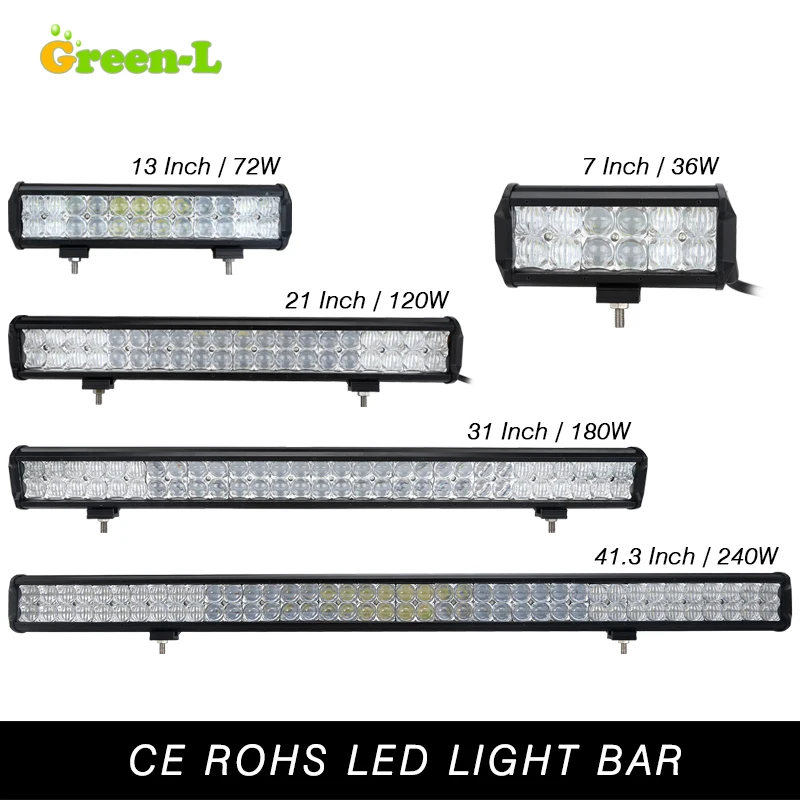 Зеленый-светодио дный L светодиодный бар 7 дюймов 36 Вт светодио дный светодиодный световой Бар Offroad 4x4 5D объектив двухрядный точечный