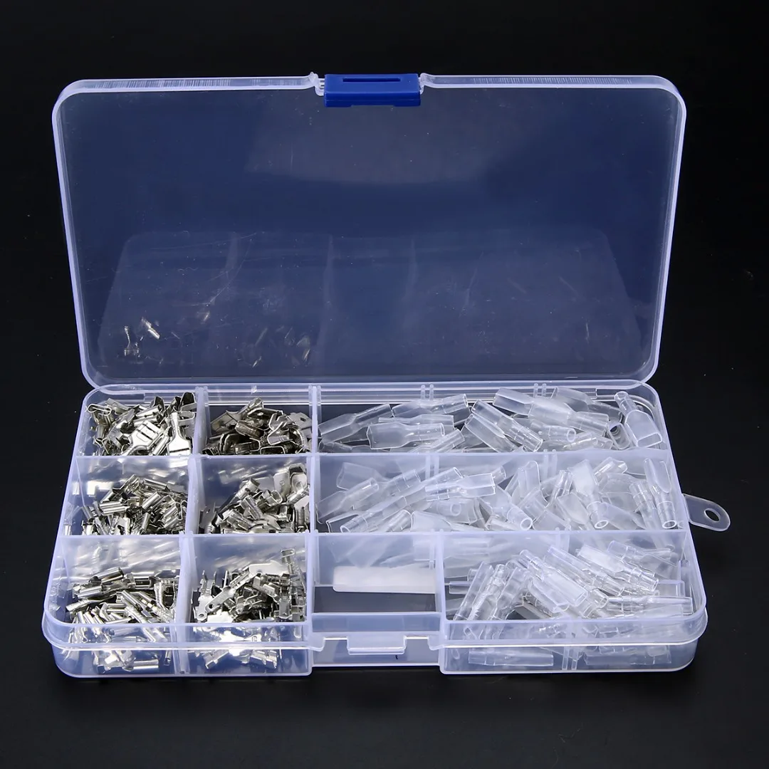 270pcs Assorted Insulated Electrical Wire Terminal Crimp Connector Female&Male Spade Terminal Connectors  Set 2.8mm/4.8mm/6.3mm