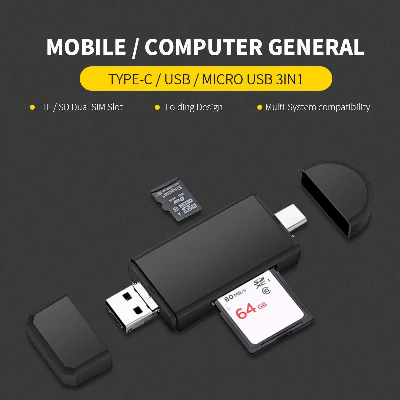 3 в 1 type C/Micro USB/USB OTG Кардридер высокоскоростной USB 2,0 универсальный OTG TF/SD для Macbook компьютера Android удлинитель