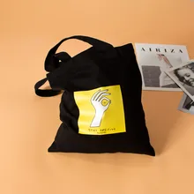 YILE на молнии, хлопок, холст, Эко сумка на плечо, печать, оставайтесь положительным жестом руки, CCD158
