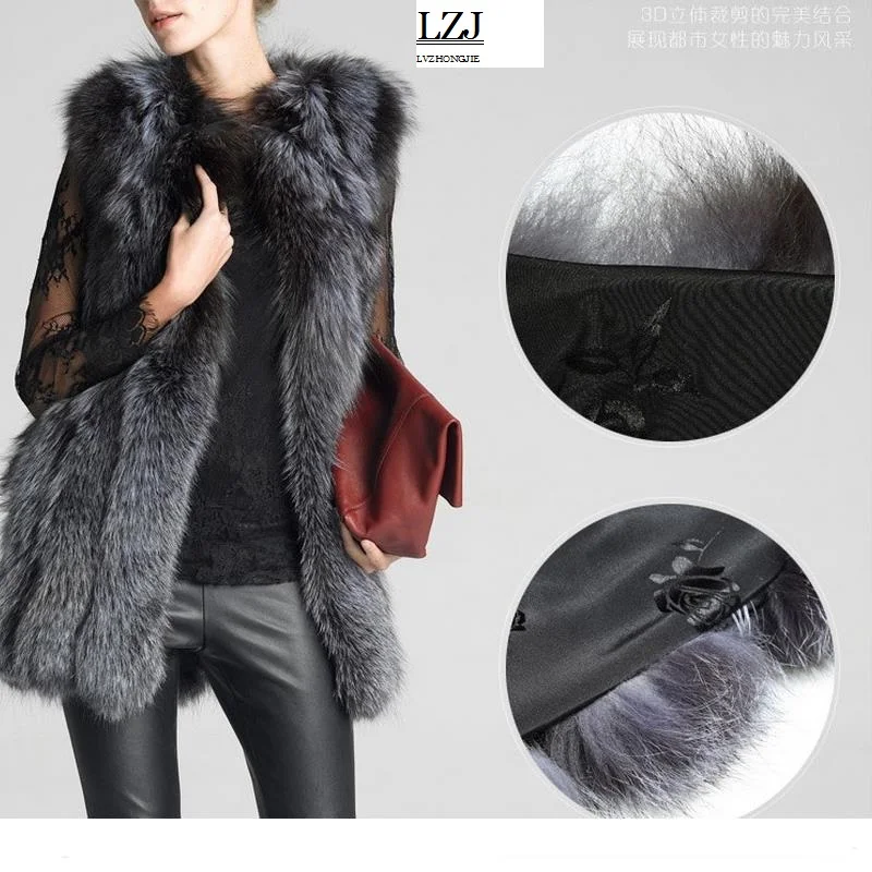 LZJ женский жилет с капюшоном, шапка с мехом, модный роскошный толстый теплый жилет из искусственного меха лисы, пуховик, куртка, одноцветные меховые жилеты, женские пальто