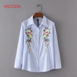 WICCON 2019 новая Цветочная вышитая блузка Рубашки женские повседневные полосатые и однотонные Топы с длинным рукавом блузки женские офисные