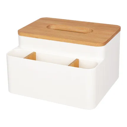 

Creative Nordic style simple tissue box home multi-function storage box living room coffee table bamboo wood napkins box
