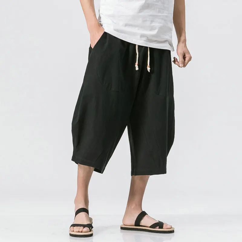 Chinese Style Summer Men Linen Pants 2020 Men Wide Leg Trousers Male 